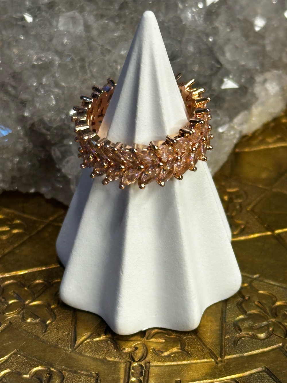 Rose Gold Tone Marquise Rhinestone Statement Ring Size 9